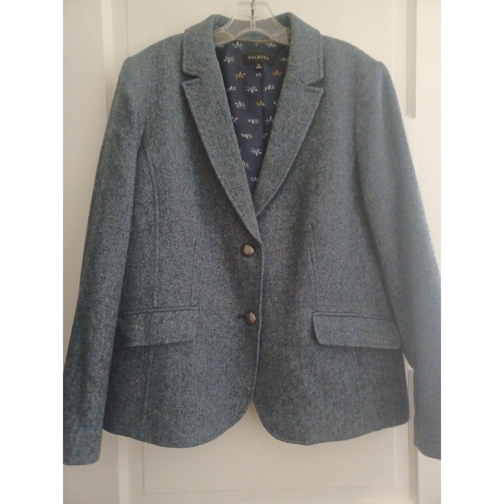 Talbots blue heather Shetland woolblend blazer 16 plus sz classic jacket warm